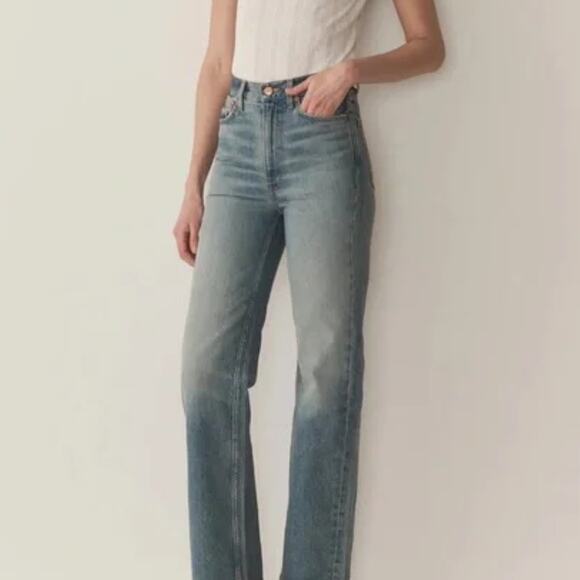 Doen High Rise Straight Leg Jeans Womens Size 23 Organic Cotton Medium Wash Blue - Picture 2 of 11